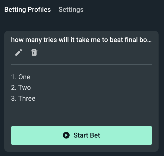 Betting profile in Cloudbot settings